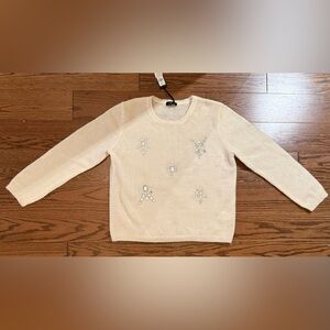 NWT WOOL/MOHAIR Chic Cream Sweater with Large Jewel Details